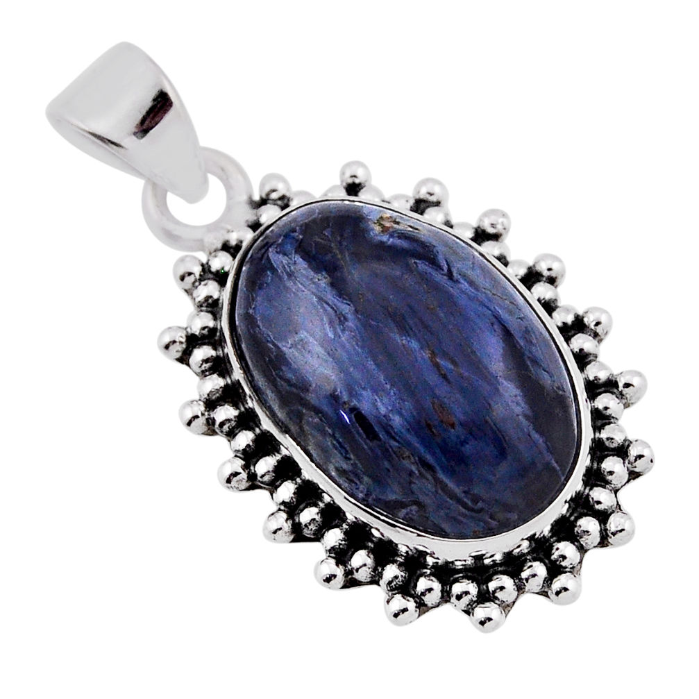 925 sterling silver 10.41cts natural black pietersite (african) pendant n38203