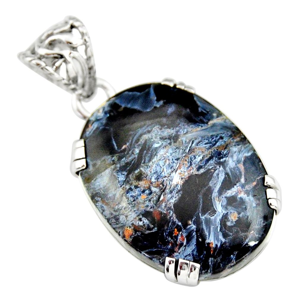 925 sterling silver 18.95cts natural black pietersite (african) pendant r20059