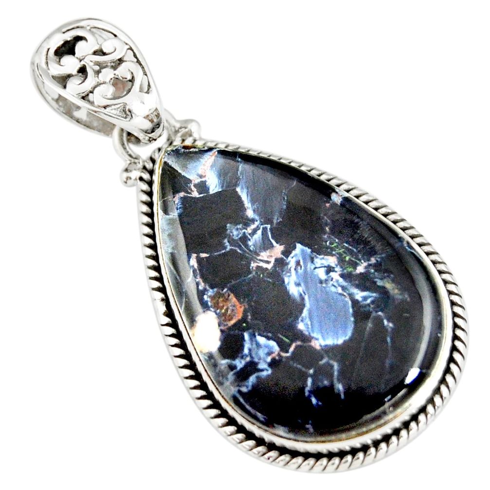 925 sterling silver 23.30cts natural black pietersite (african) pendant r20066