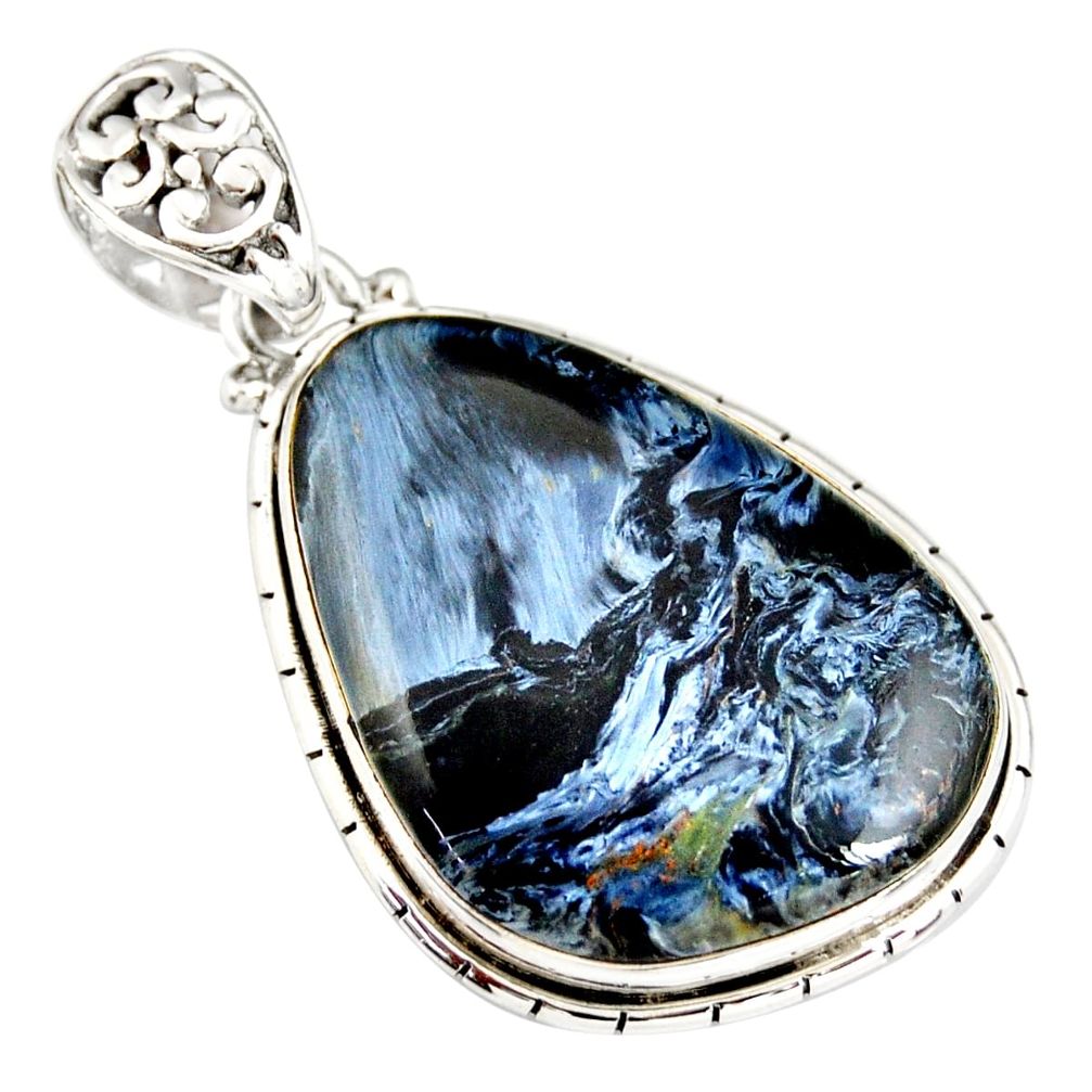 925 sterling silver 20.88cts natural black pietersite (african) pendant r20077
