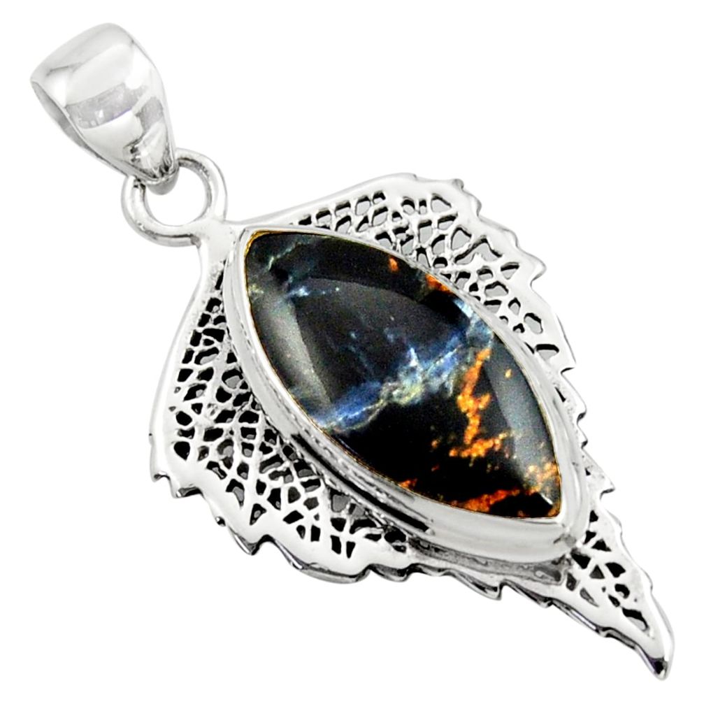 925 sterling silver 14.83cts natural black pietersite (african) pendant r39155