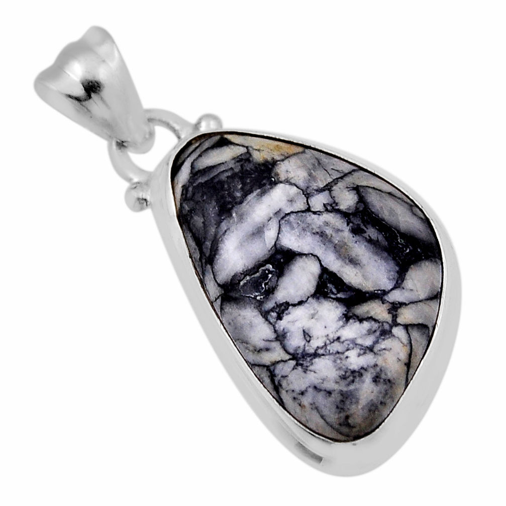925 sterling silver 13.66cts natural black pinolith fancy pendant jewelry n29559