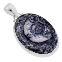 925 sterling silver 20.44cts natural black pinolith oval pendant jewelry n51159