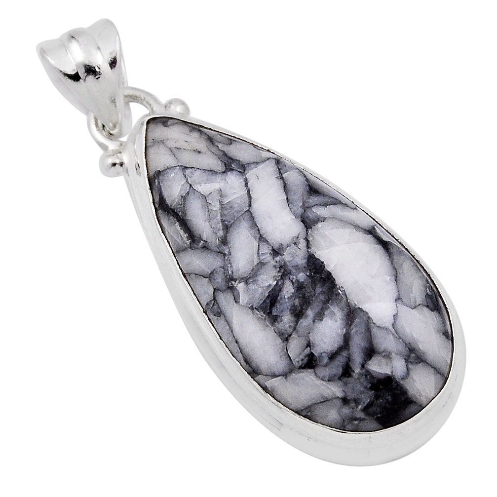 925 sterling silver 18.31cts natural black pinolith pear pendant jewelry n30742