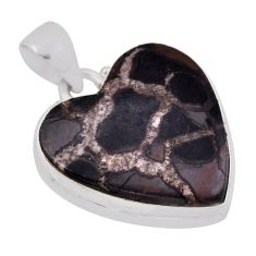 925 sterling silver 16.37cts natural black septarian gonads heart pendant n37697