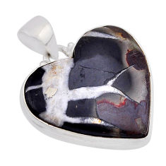 925 sterling silver 22.31cts natural black septarian gonads heart pendant n51180