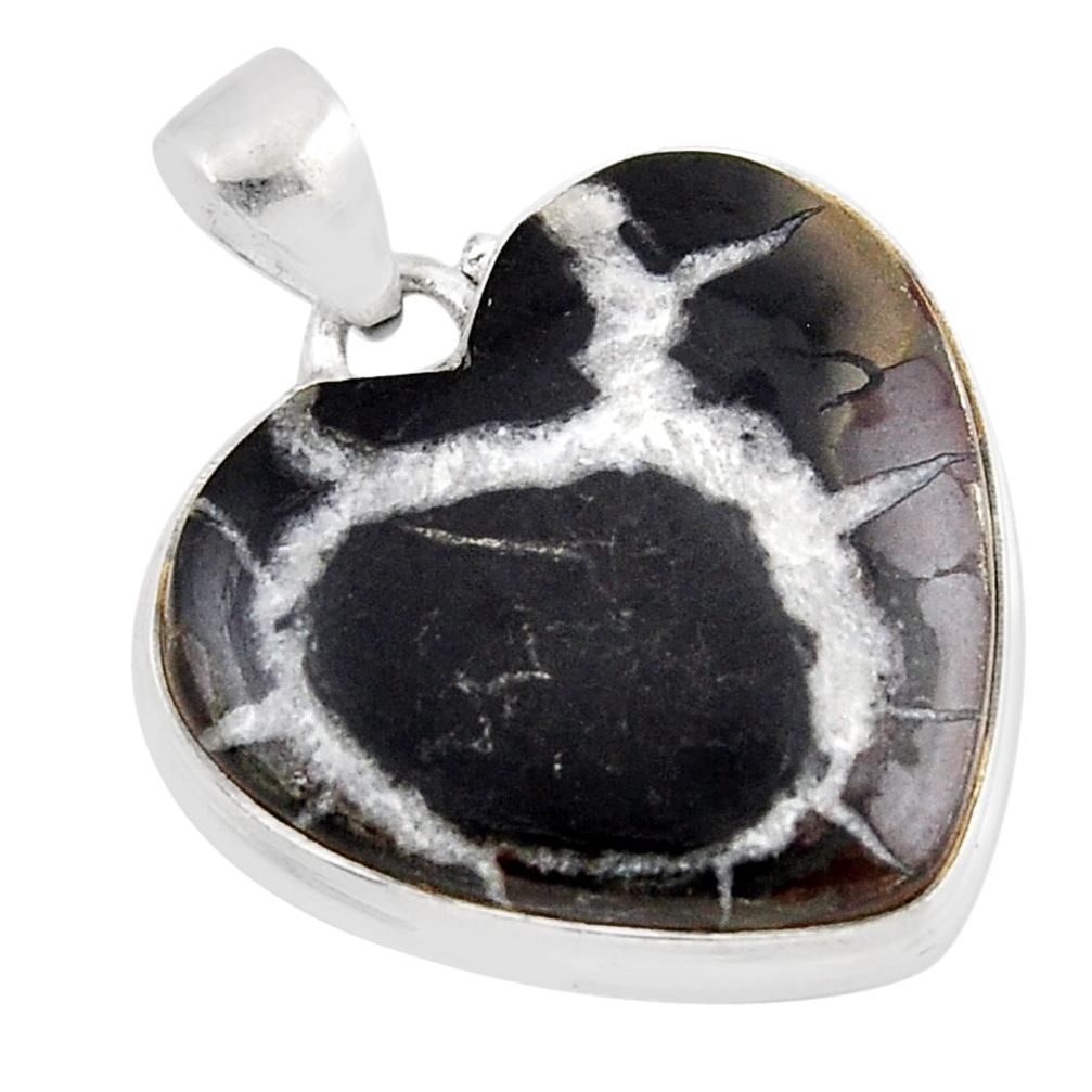 925 sterling silver 24.38cts natural black septarian gonads heart pendant y52627