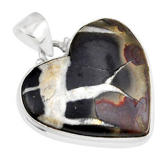 925 sterling silver 22.96cts natural black septarian gonads heart pendant y52633