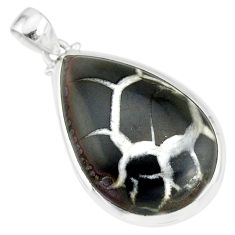 925 sterling silver 21.68cts natural black septarian gonads oval pendant r86611