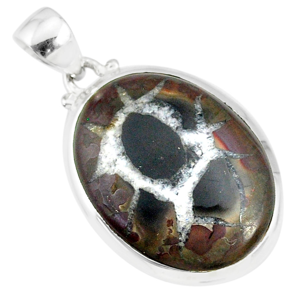 925 sterling silver 14.79cts natural black septarian gonads oval pendant r86617