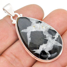 925 sterling silver 26.49cts natural black septarian gonads pear pendant u86707
