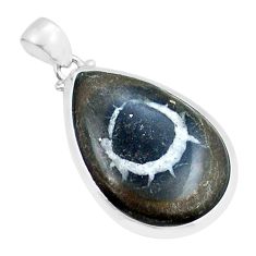925 sterling silver 16.90cts natural black septarian gonads pear pendant y15086