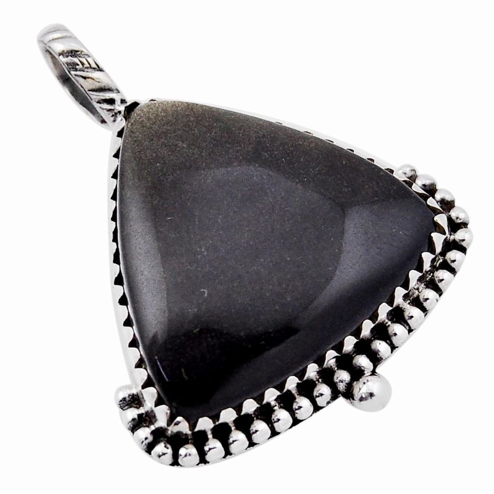 925 sterling silver 17.20cts natural black sheen black obsidian pendant n35612