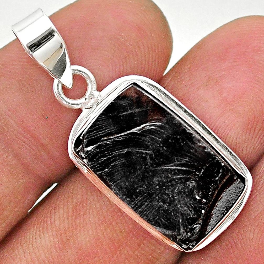 925 sterling silver 11.26cts natural black shungite octagan pendant t23670