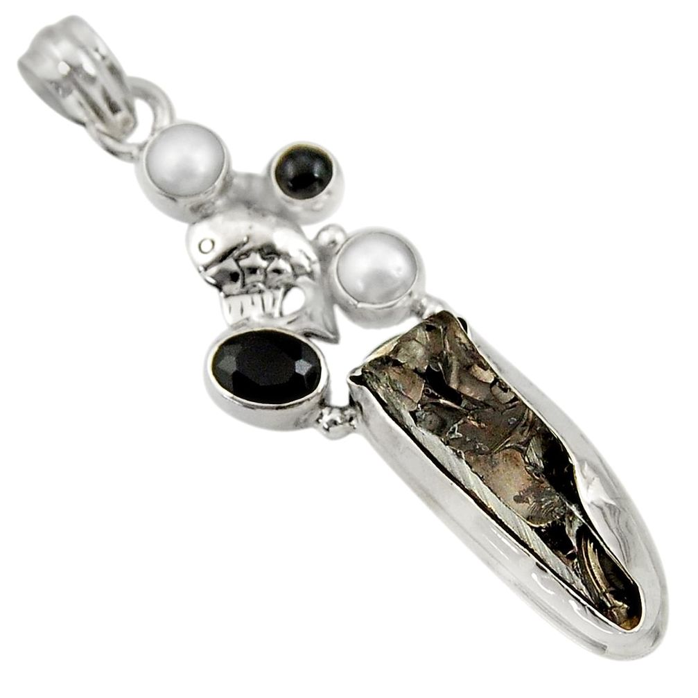 925 sterling silver 17.66cts natural black shungite onyx pearl pendant d43552