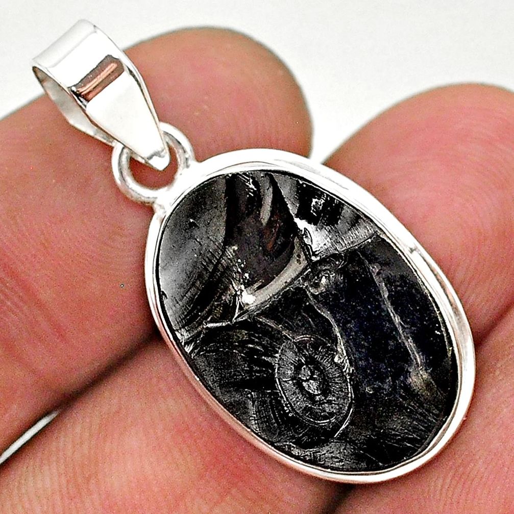 925 sterling silver 10.73cts natural black shungite oval pendant jewelry t23650