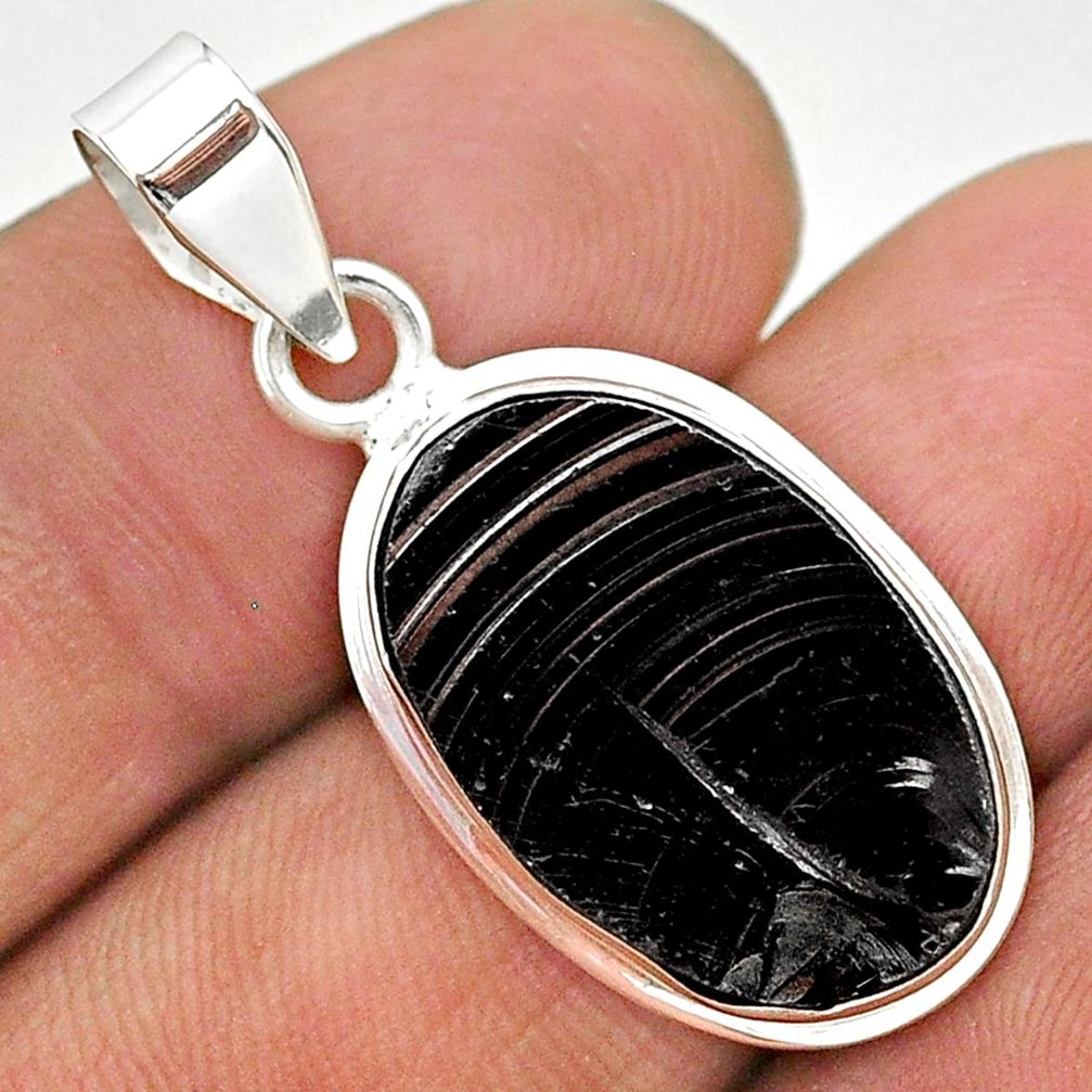 925 sterling silver 10.22cts natural black shungite oval pendant jewelry t23673