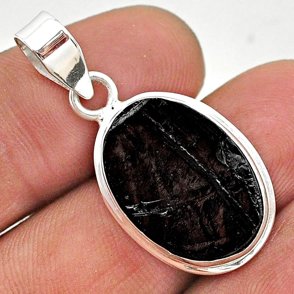 925 sterling silver 10.73cts natural black shungite oval pendant jewelry t23696