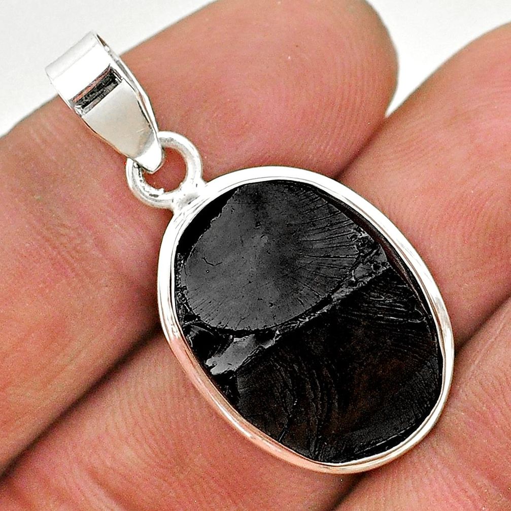 925 sterling silver 11.59cts natural black shungite oval pendant jewelry t23699