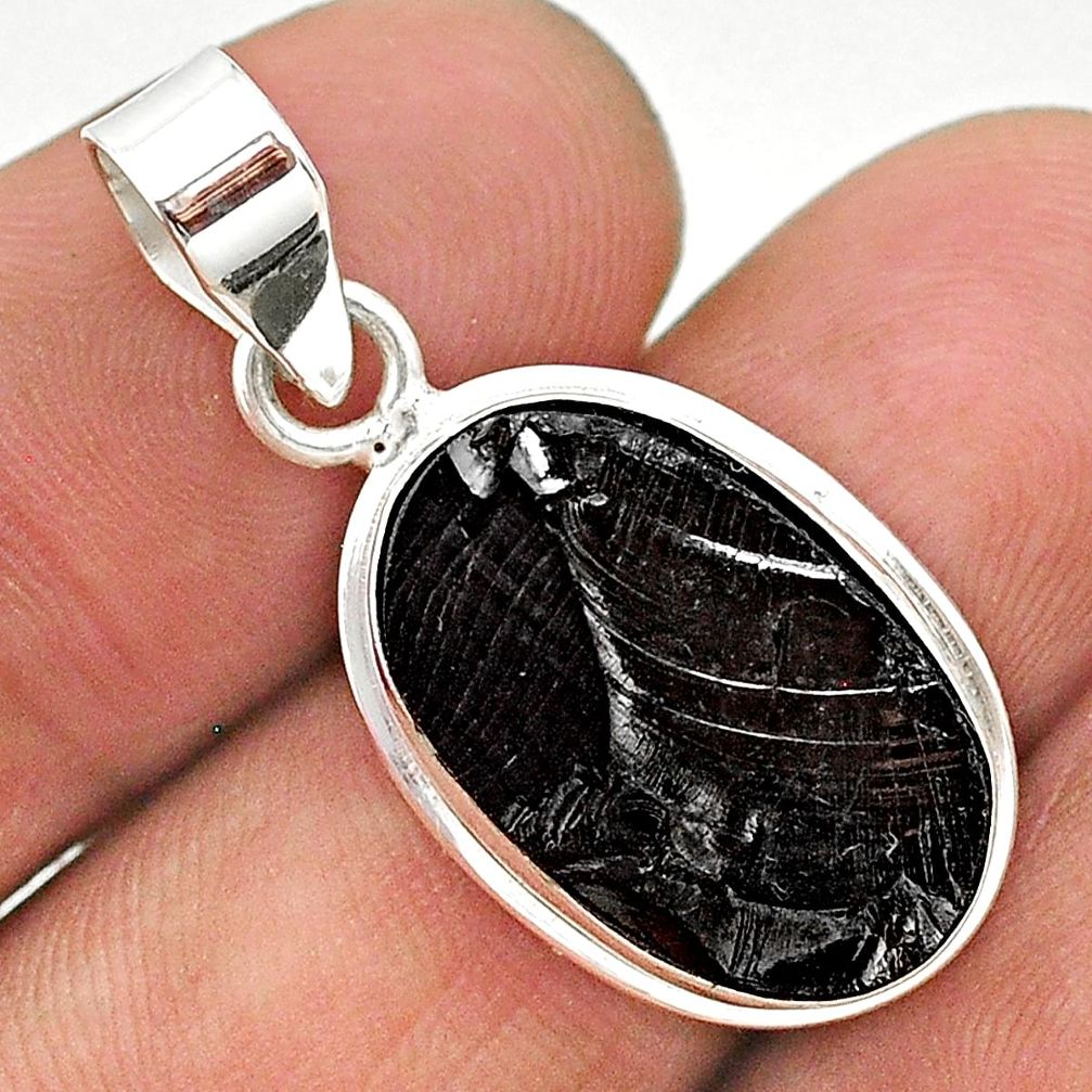 925 sterling silver 8.86cts natural black shungite oval pendant jewelry t23708