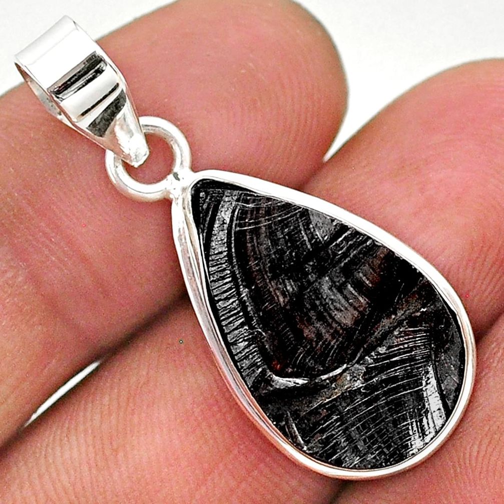 925 sterling silver 9.29cts natural black shungite pear pendant jewelry t23651