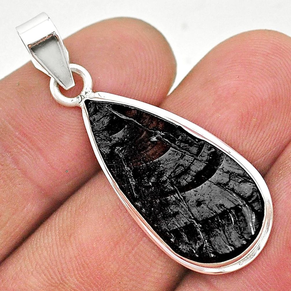 925 sterling silver 11.26cts natural black shungite pear pendant jewelry t23684