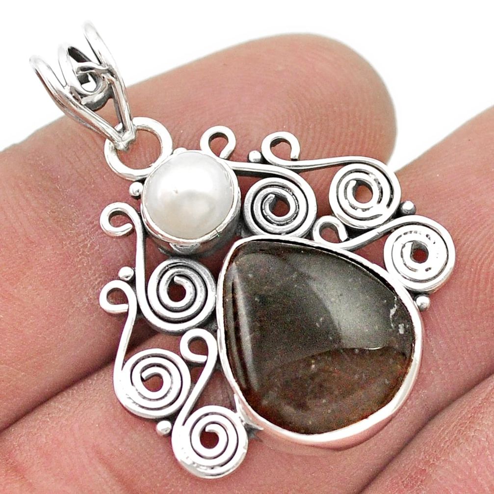 925 sterling silver 9.61cts natural black shungite pearl pendant jewelry d48427