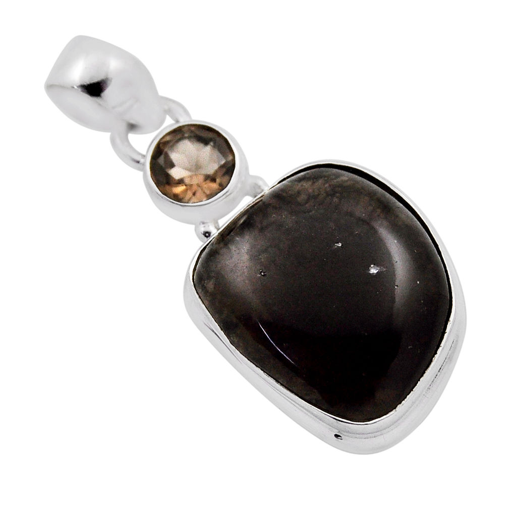 925 sterling silver 14.63cts natural black shungite smoky topaz pendant n25436