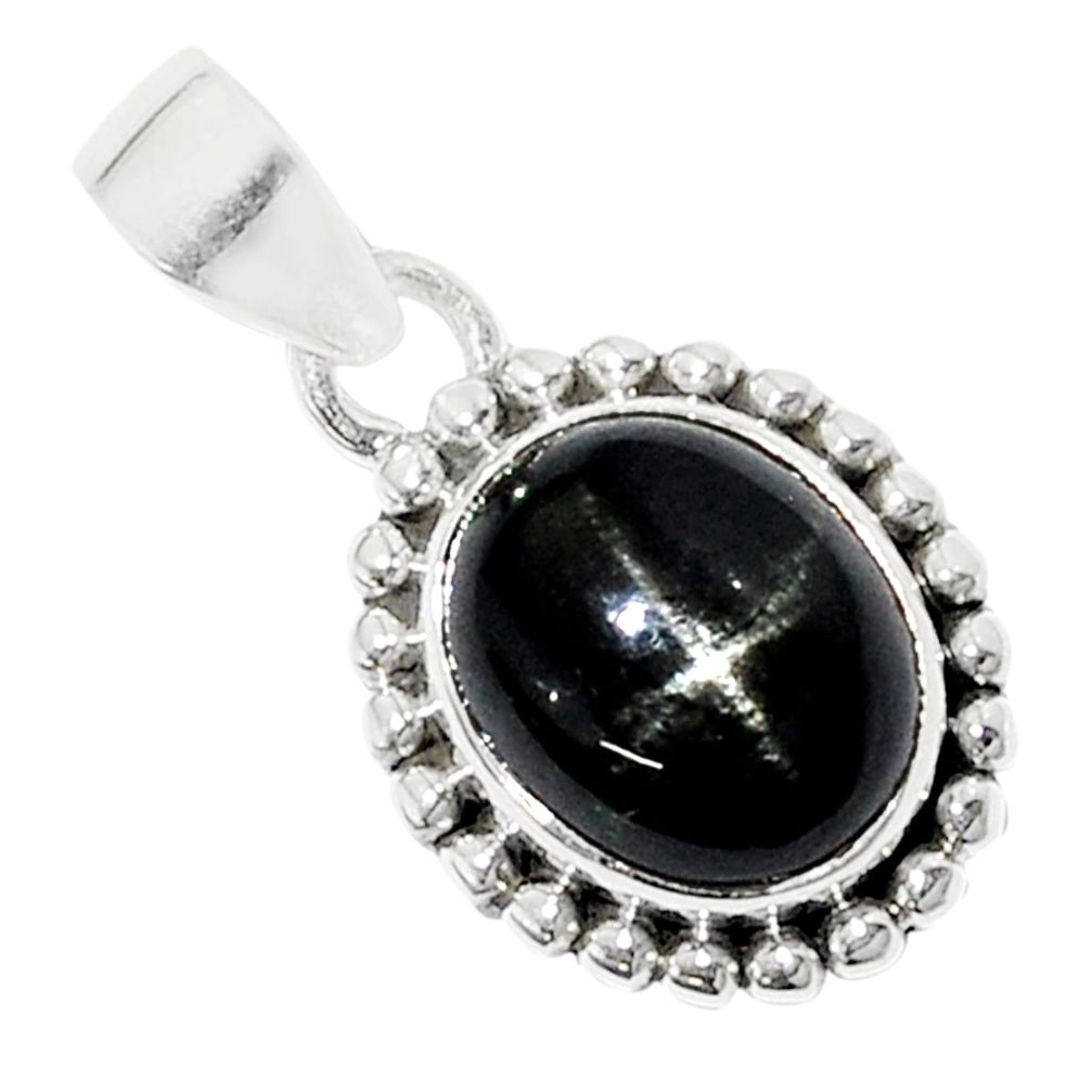925 sterling silver 5.51cts natural black star sapphire pendant jewelry u29625