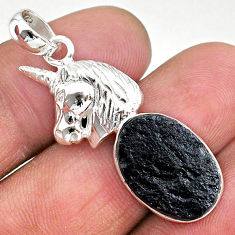 925 sterling silver 10.41cts natural black tektite horse pendant jewelry t15185