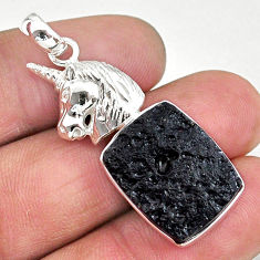 925 sterling silver 14.41cts natural black tektite horse pendant jewelry t15237