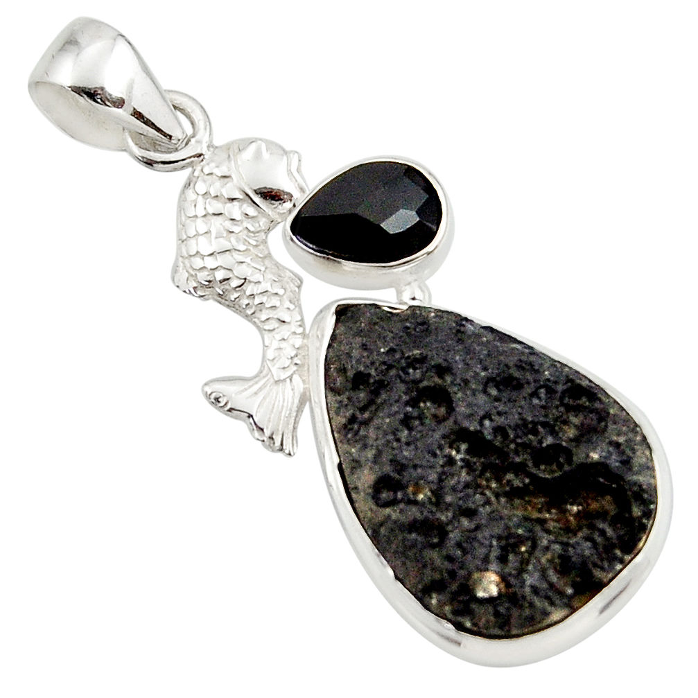 ural black tektite onyx fish pendant d45419