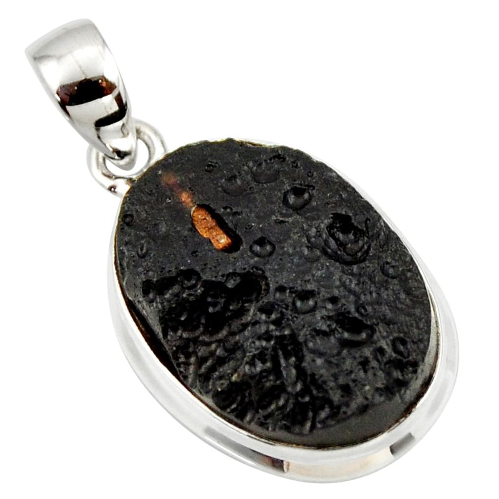 925 sterling silver 14.12cts natural black tektite oval pendant jewelry r33917