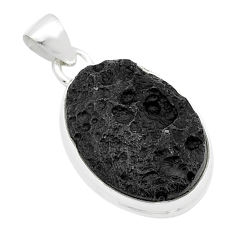 925 sterling silver 14.57cts natural black tektite oval pendant jewelry u63430