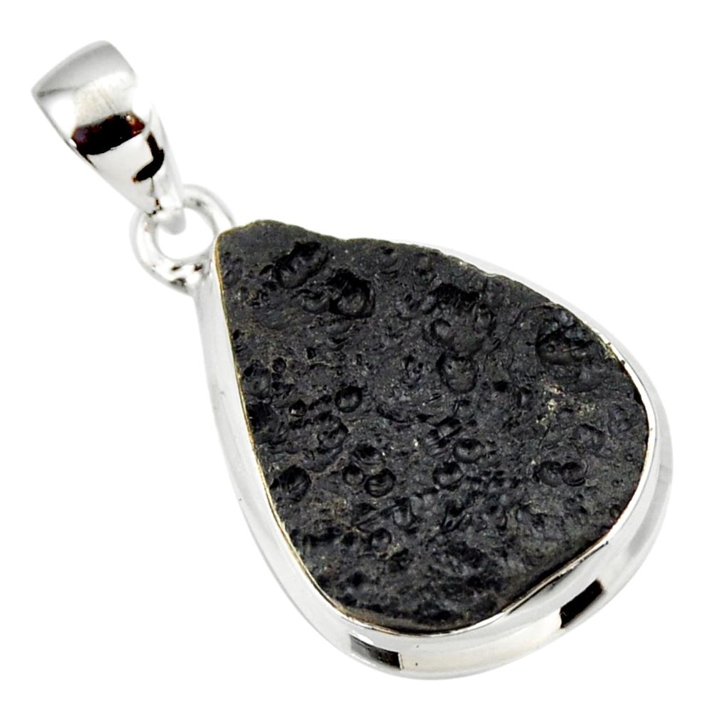 925 sterling silver 14.23cts natural black tektite pear pendant jewelry r33908