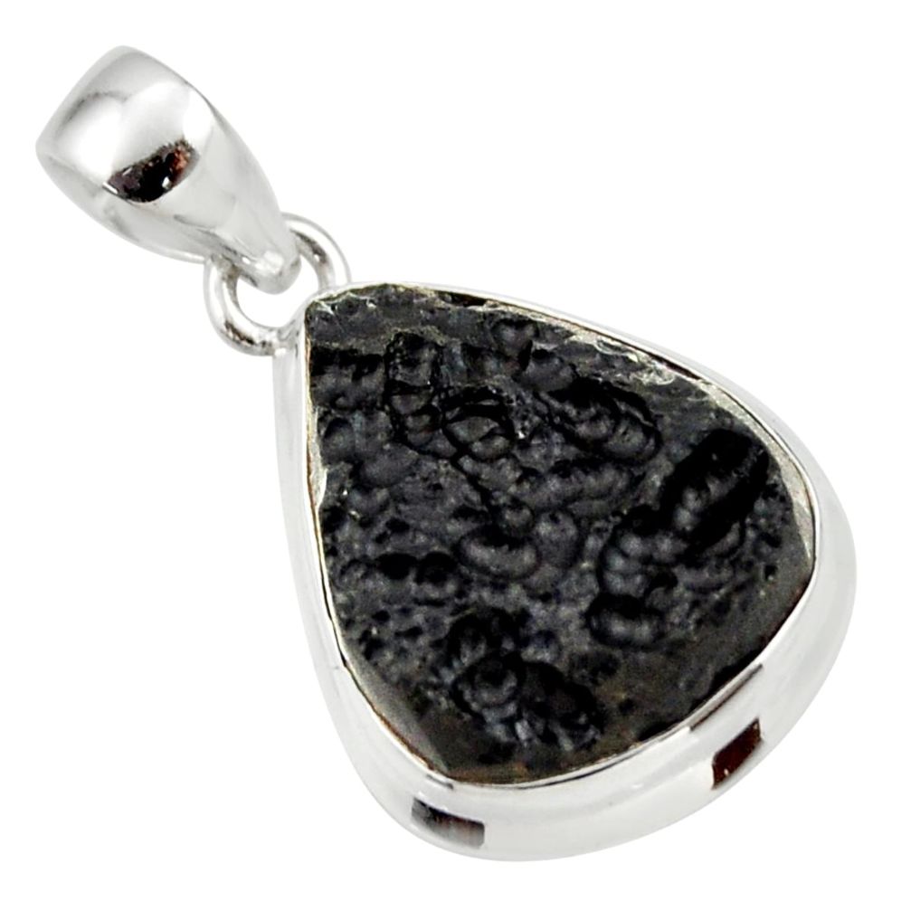925 sterling silver 13.15cts natural black tektite pendant jewelry r33894