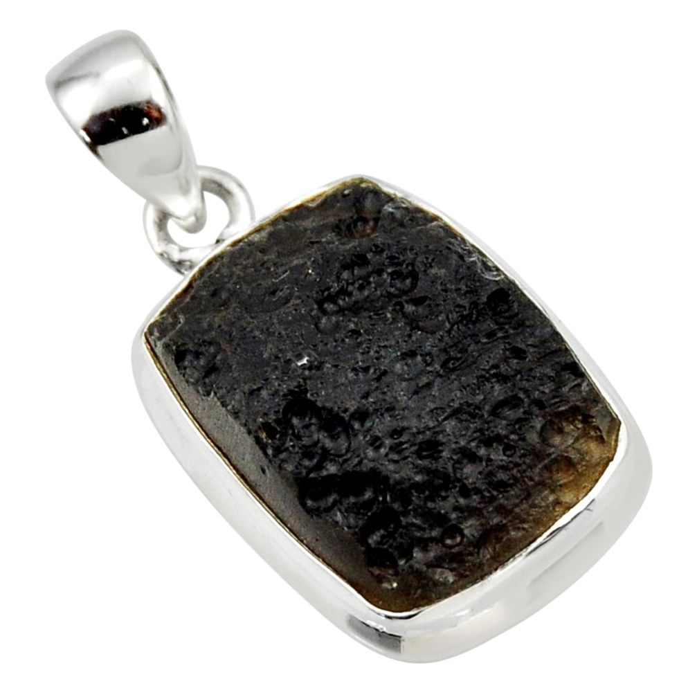 925 sterling silver 13.70cts natural black tektite pendant jewelry r33898