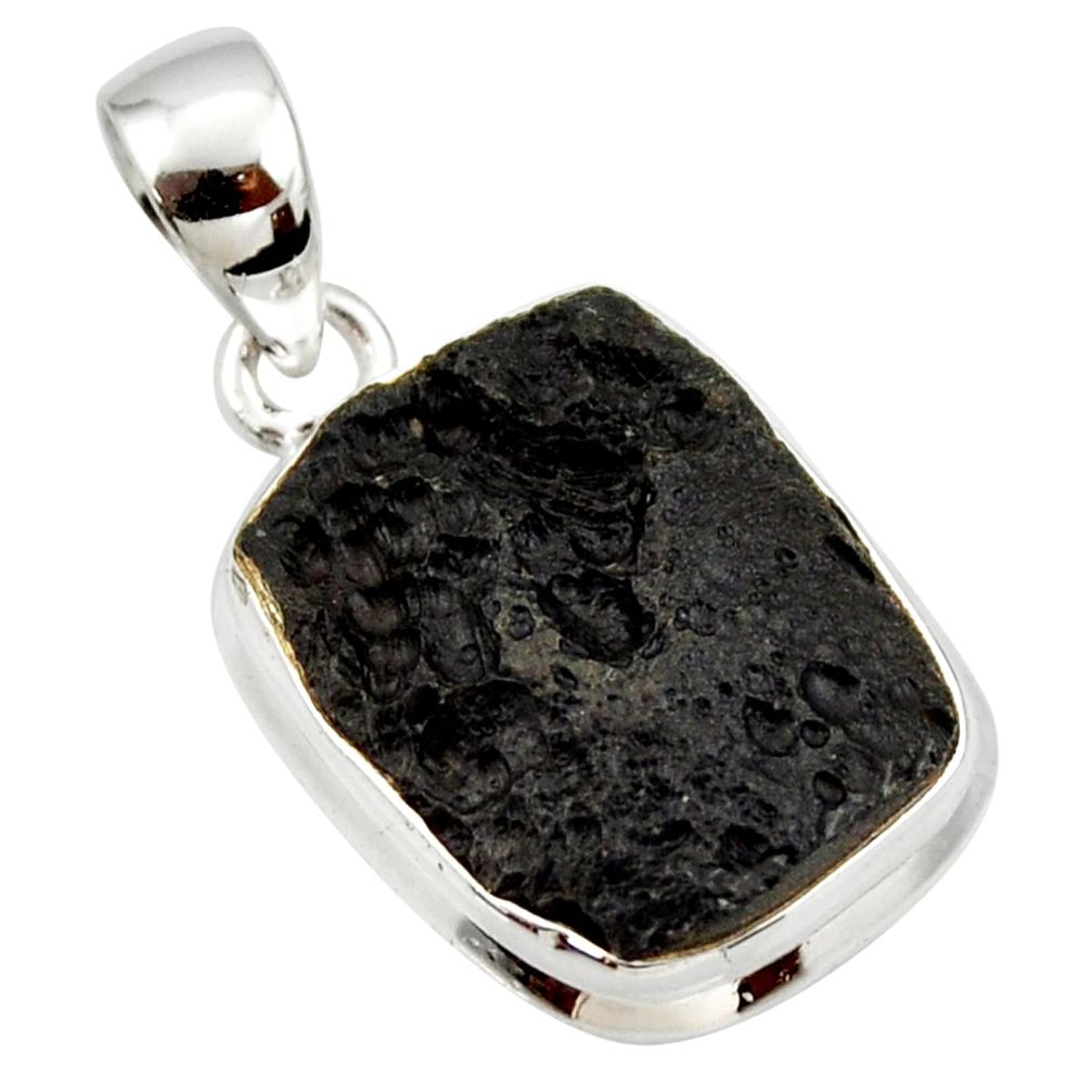 925 sterling silver 12.65cts natural black tektite pendant jewelry r33914