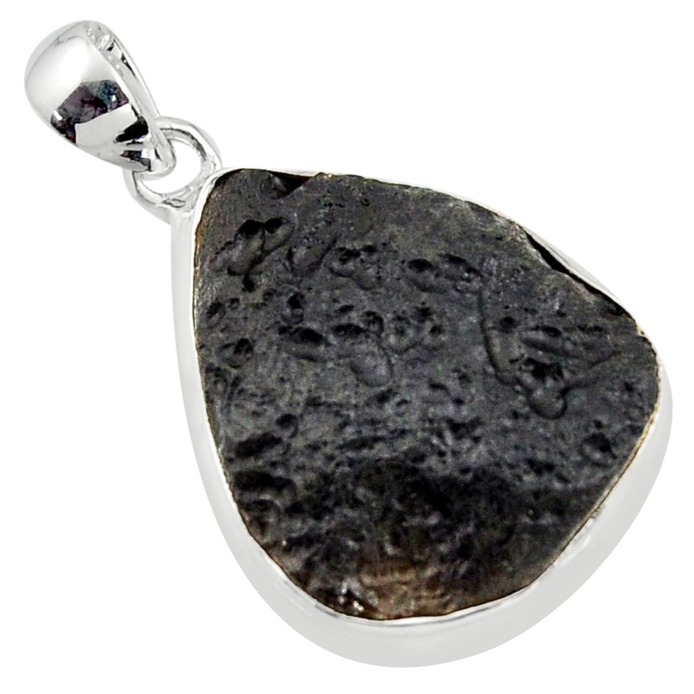 925 sterling silver 17.57cts natural black tektite pendant jewelry r41824