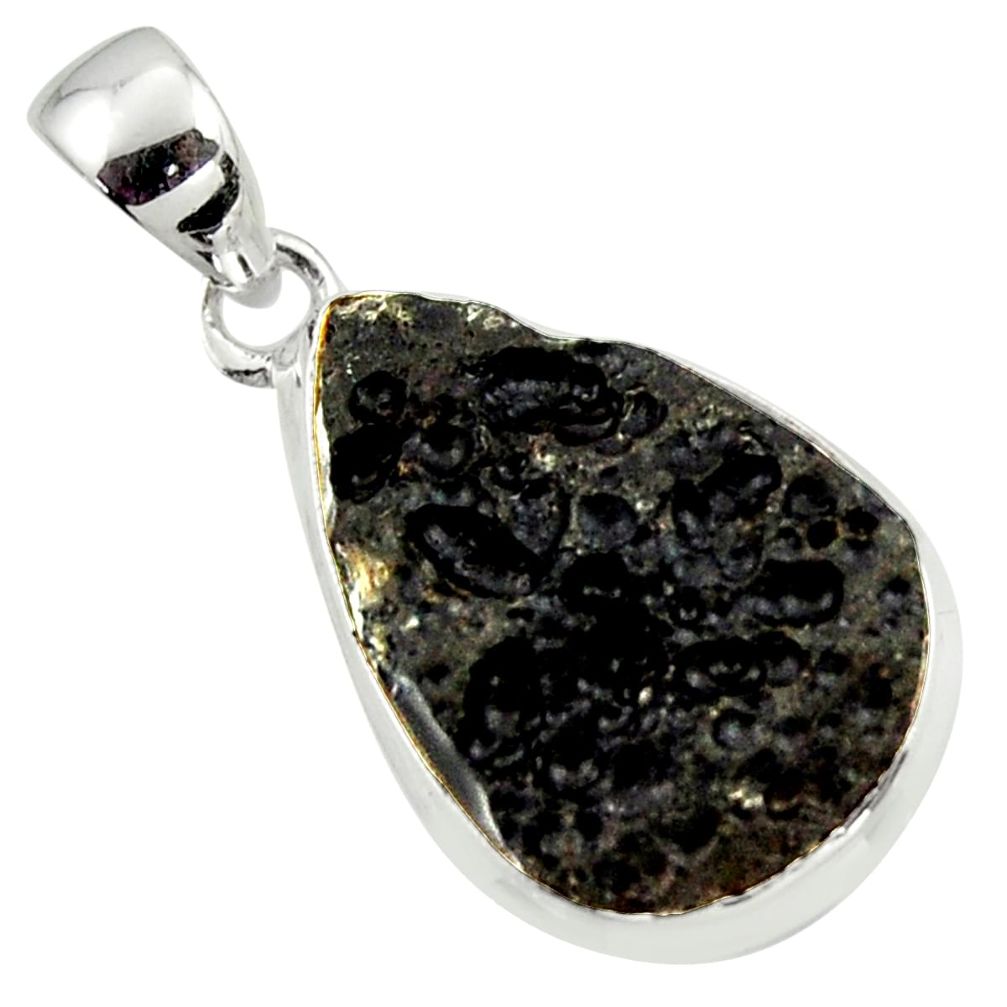 925 sterling silver 12.58cts natural black tektite pendant jewelry r41837