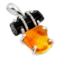 925 sterling silver 16.90cts natural black tourmaline rough amber pendant d39199