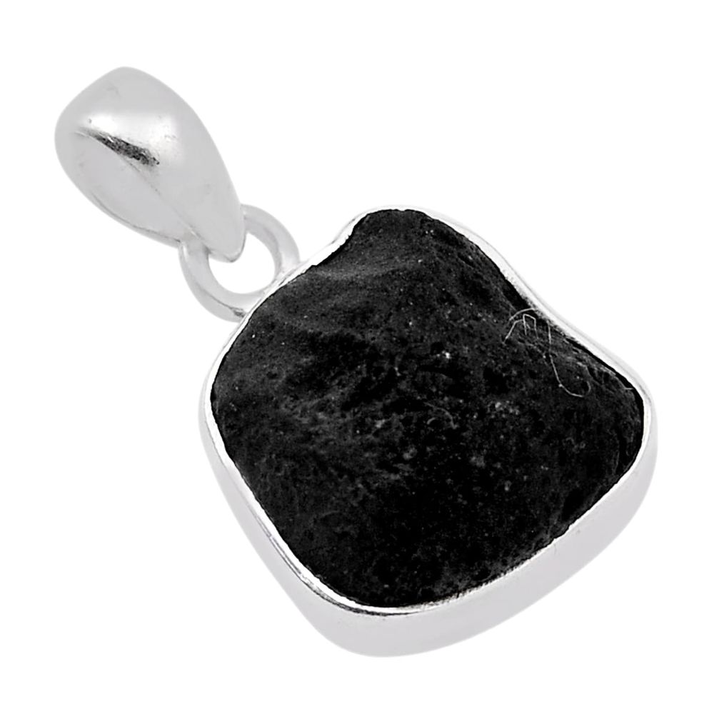 925 sterling silver 6.39cts natural black tourmaline rough fancy pendant n30876