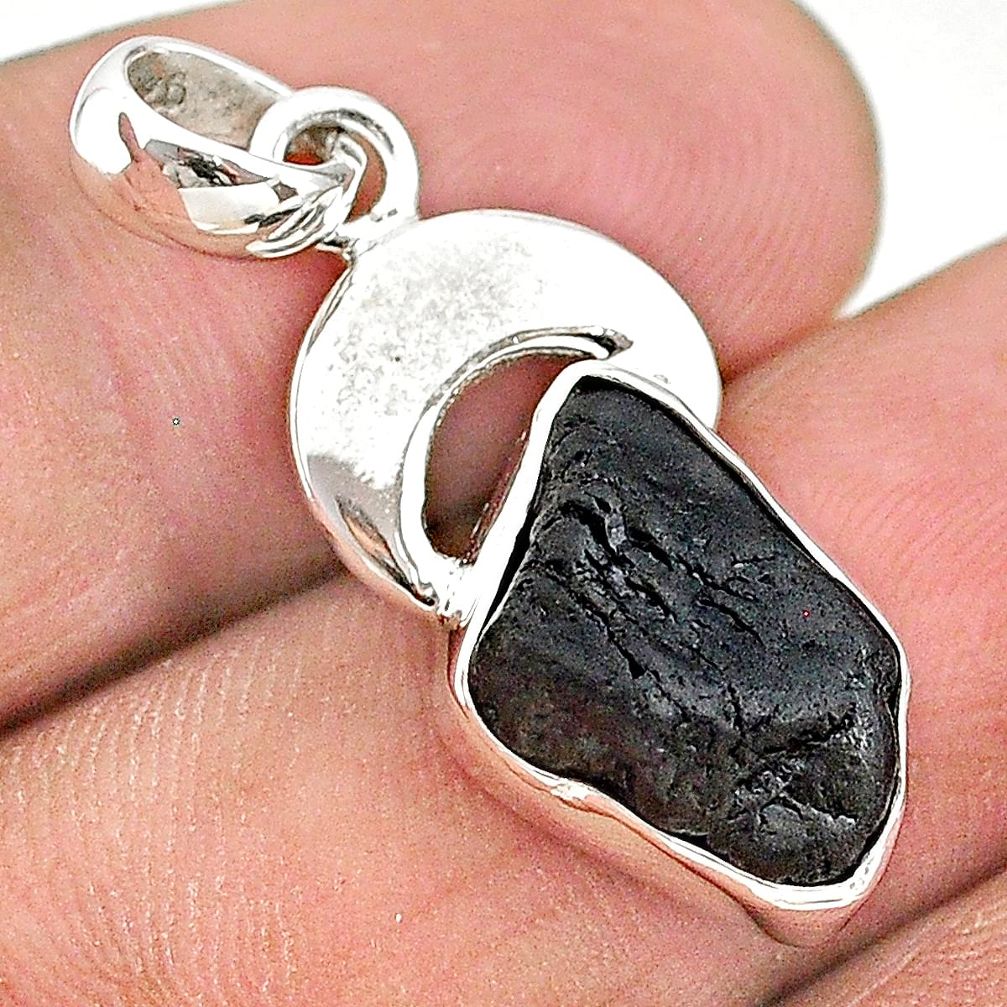 925 sterling silver 4.84cts natural black tourmaline raw fancy pendant t20863