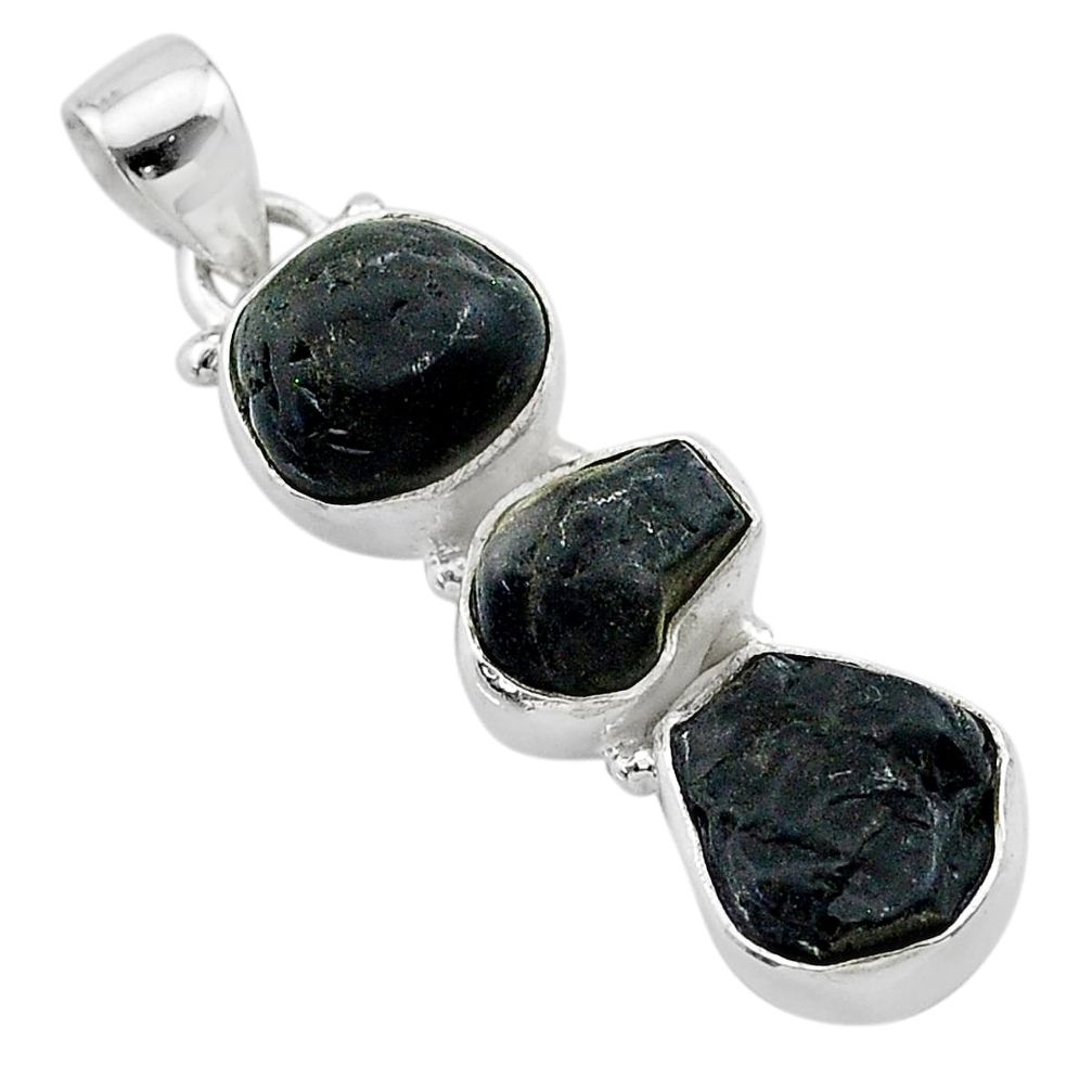 925 sterling silver 14.47cts natural black tourmaline rough fancy pendant t22307