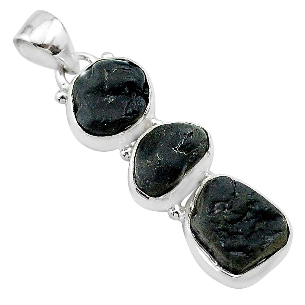 925 sterling silver 13.50cts natural black tourmaline rough fancy pendant t22344