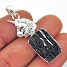 925 sterling silver 12.52cts natural black tourmaline rough horse pendant n51623