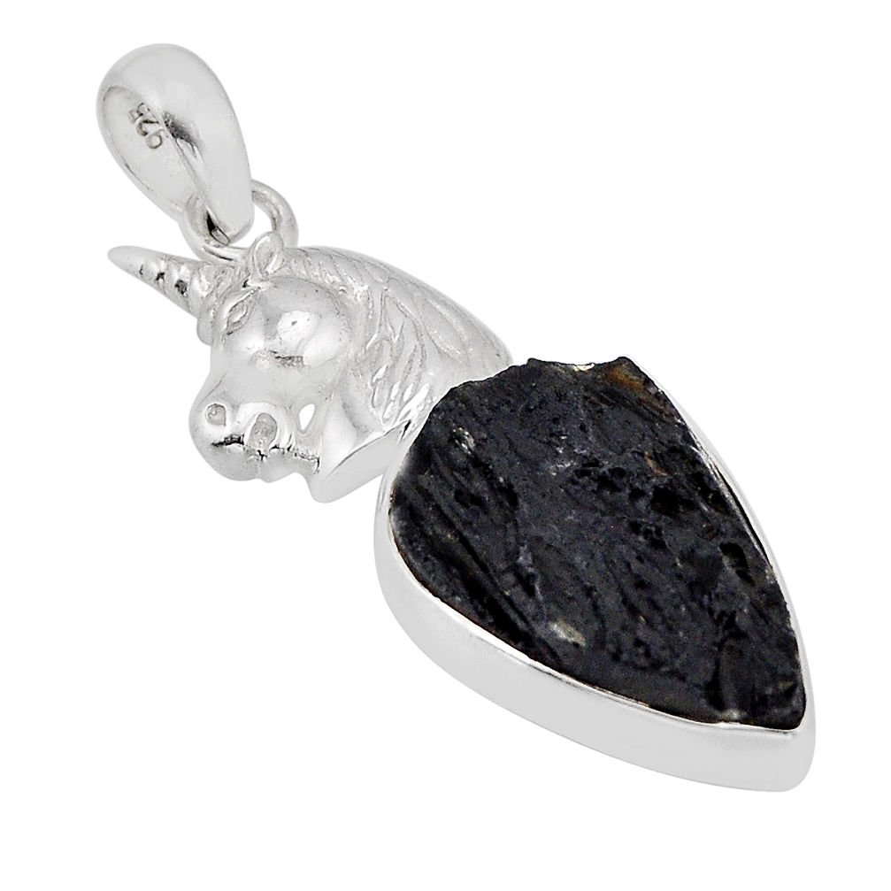 925 sterling silver 14.28cts natural black tourmaline rough horse pendant y70724