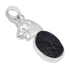 925 sterling silver 9.52cts natural black tourmaline rough horse pendant y70729