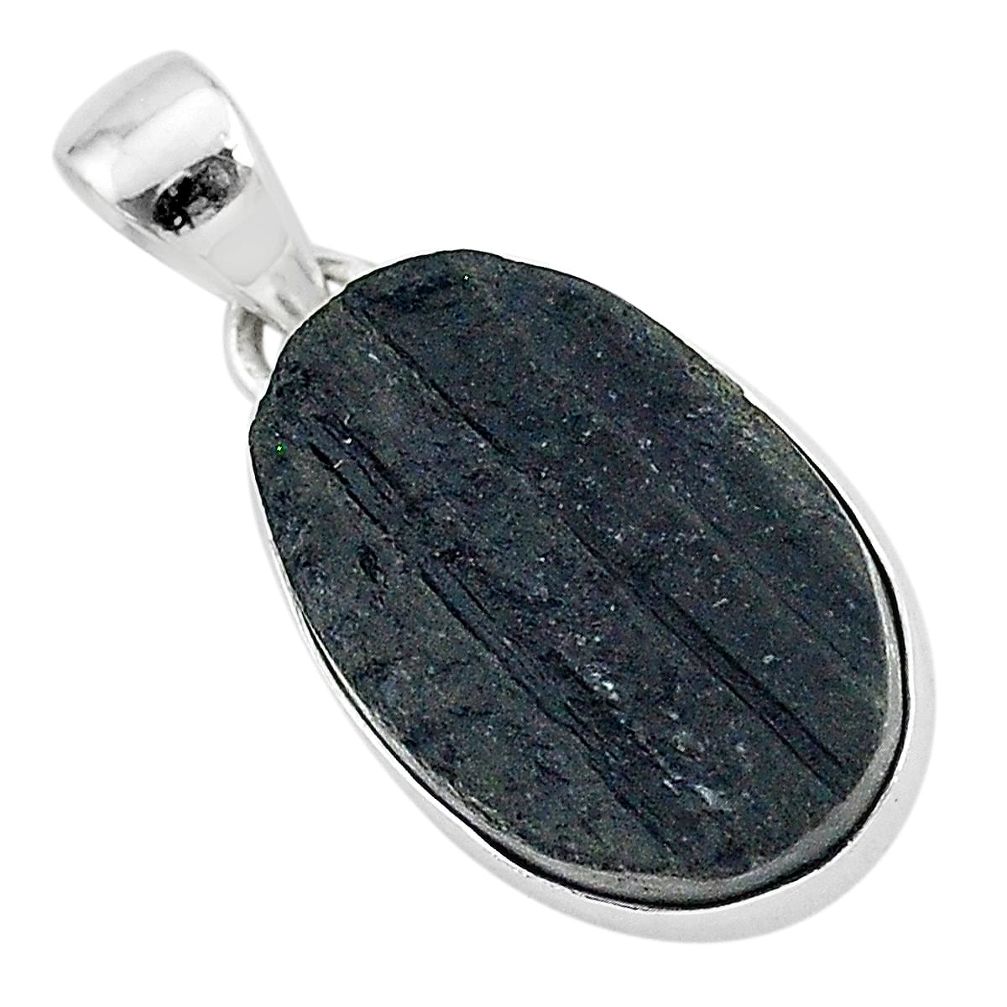 925 sterling silver 15.08cts natural black tourmaline raw oval pendant r96718