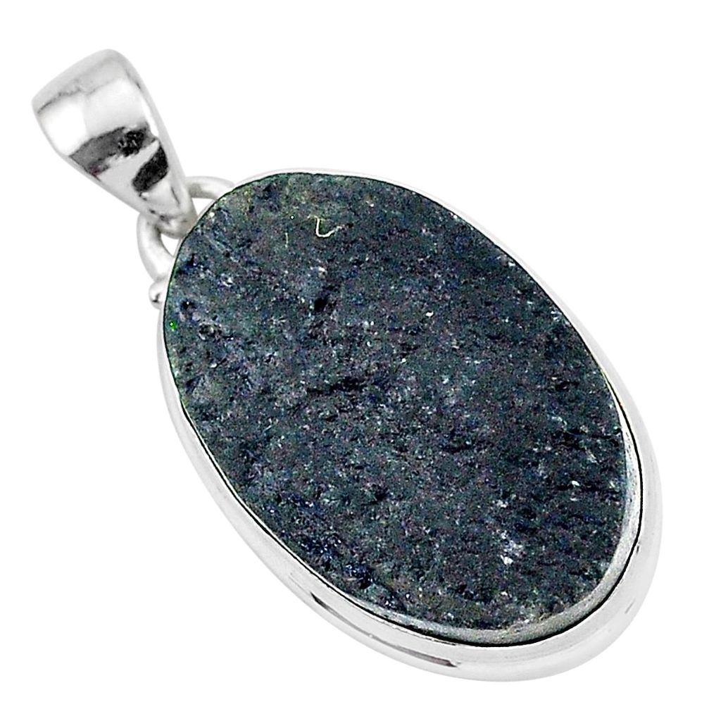 925 sterling silver 20.07cts natural black tourmaline raw oval pendant r96772